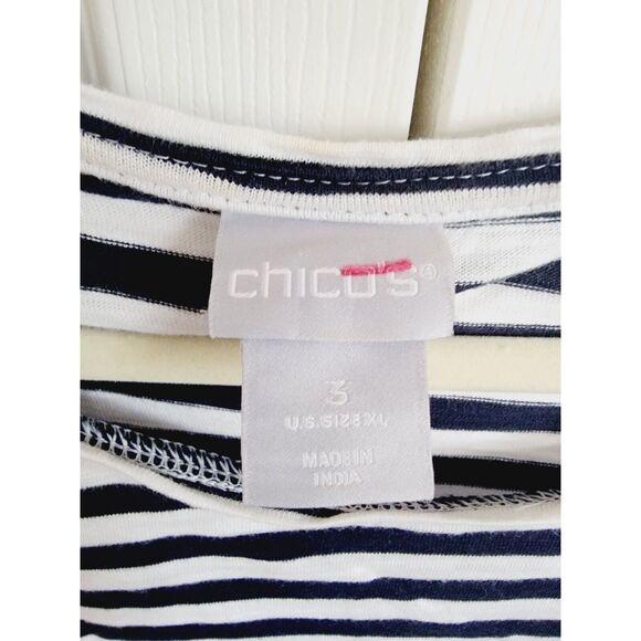Chico's 3 Women's White Black Striped Knit Stretch Top Shirt Blouse Cotton Blnd - Picture 3 of 7